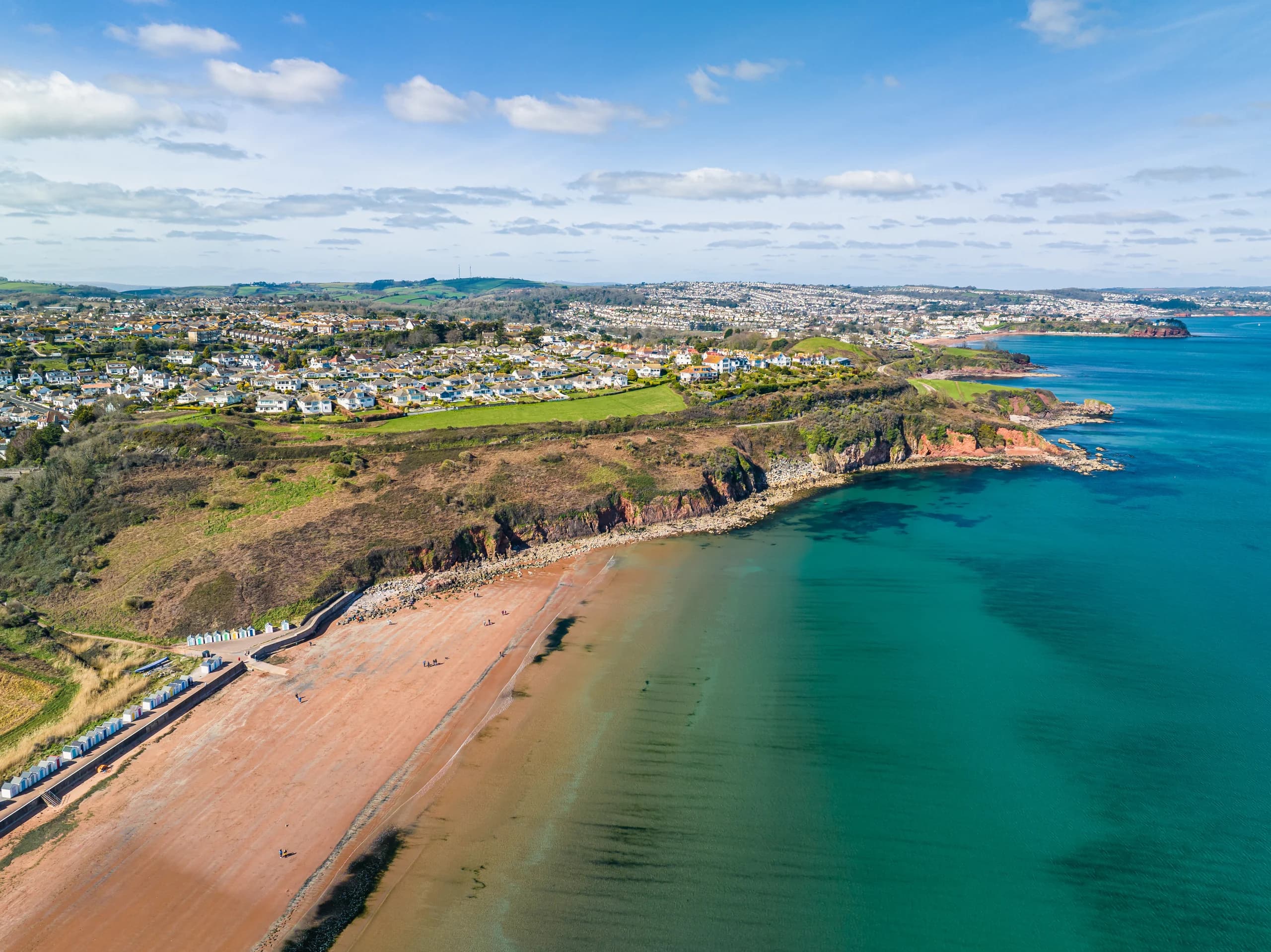 Broadsands beach and the huts from the air